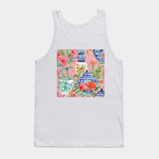 Preppy flowers and chinoiserie jars on pink Tank Top